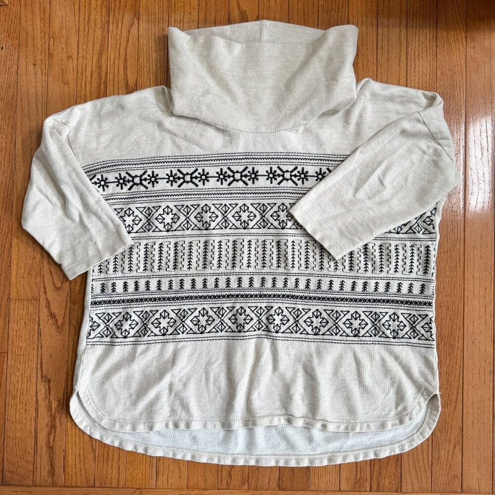 Embroidered Cotton Cowl Neck Tunic 1X Cream Black Boho Southwest